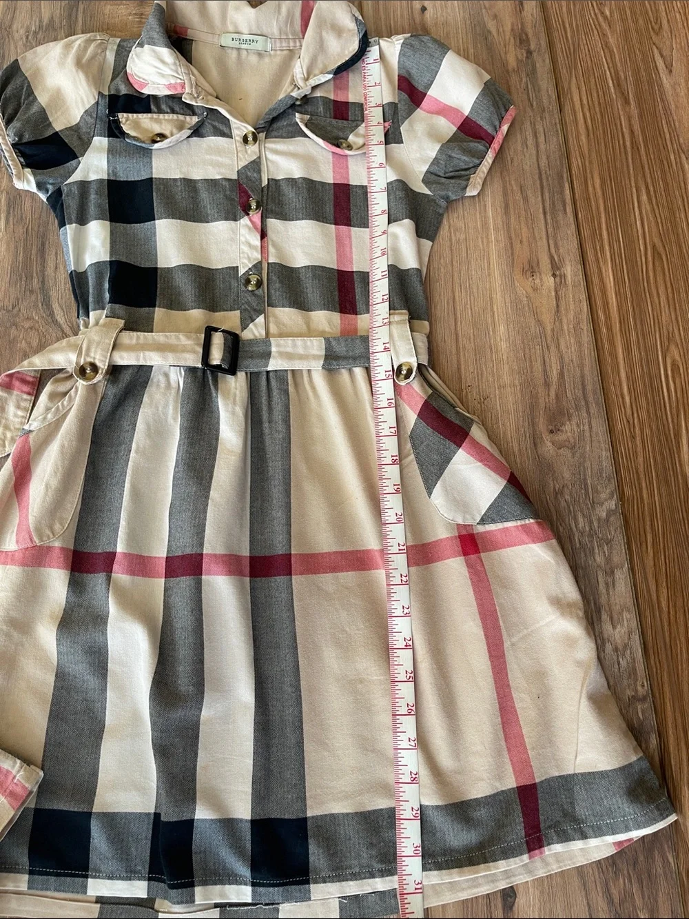 Pre-owned Burberry Beige, Black & Pink Plaid Short Sleeve Shirt Dress